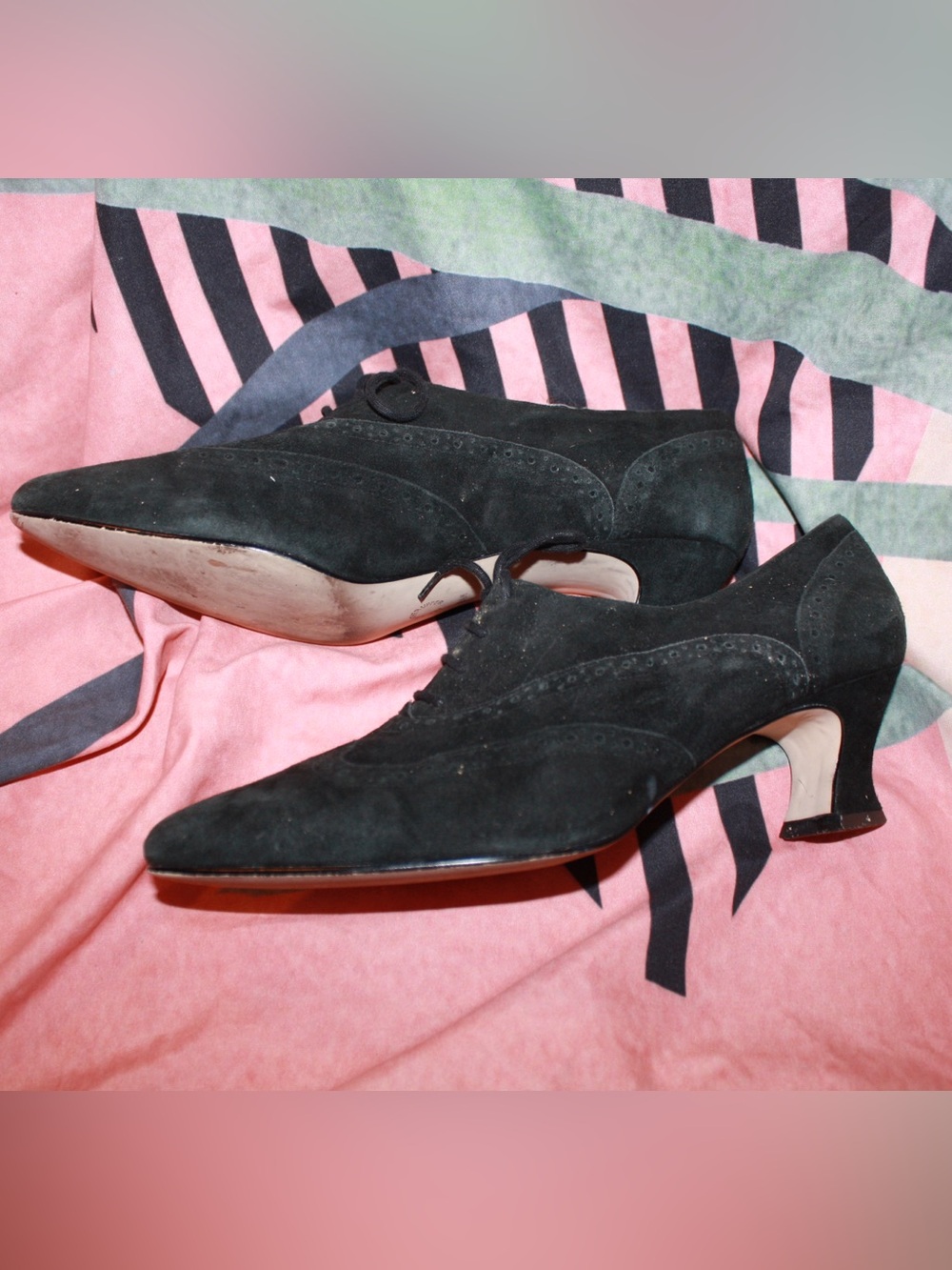 Vintage Nine West Black Suede Lace-Up Pointed Oxford Boots 🌵8